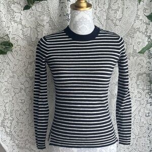 Everlane Black and White Striped Crew Neck Sweater